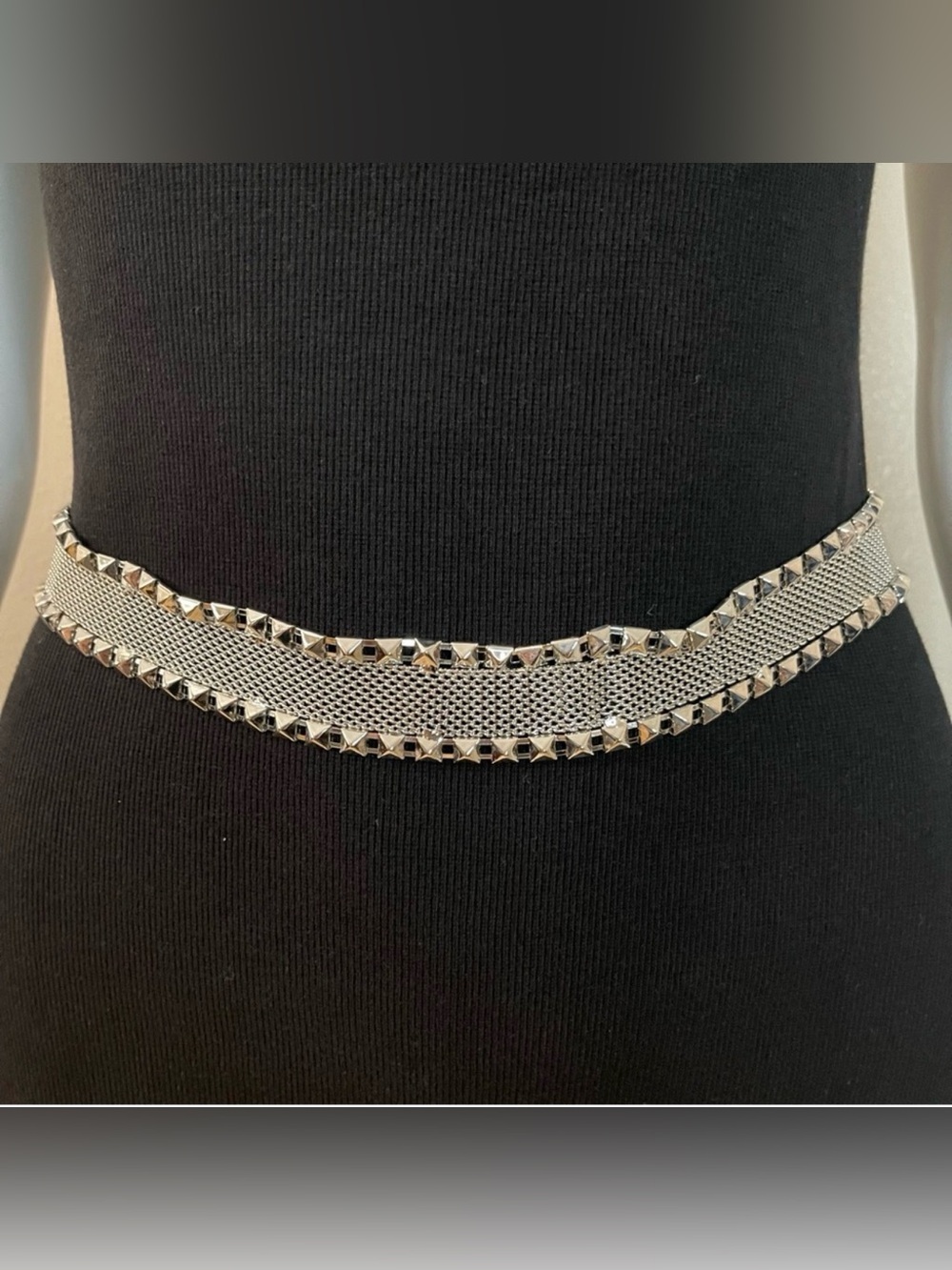 Silver tone mesh metallic waist chain belt